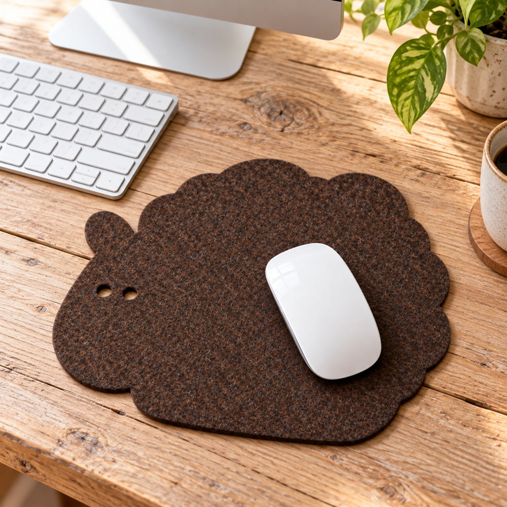 Schafförmiges, gelasertes Mousepad aus 4 mm VIOLAN Filz in 30 x 25 cm mit Computermaus.
