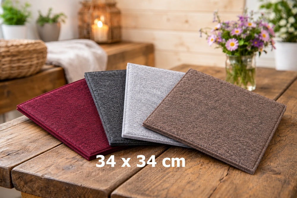 Gepolstertes VIOLAN Filz Sitzkissen in 34 × 34 cm für Stühle und Sitzbänke