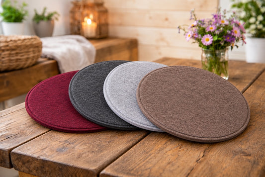 Rundes gepolstertes VIOLAN Filz Sitzkissen für Stühle und Hocker in individuell wählbarer Farbe und Größe
