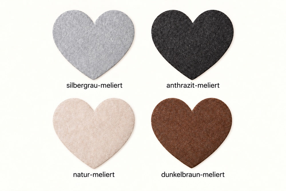 VIOLAN Filzmuster aus 4 mm starkem, meliertem Filz in Anthrazit, Silbergrau, Natur und Dunkelbraun zur Farb- und Materialauswahl.