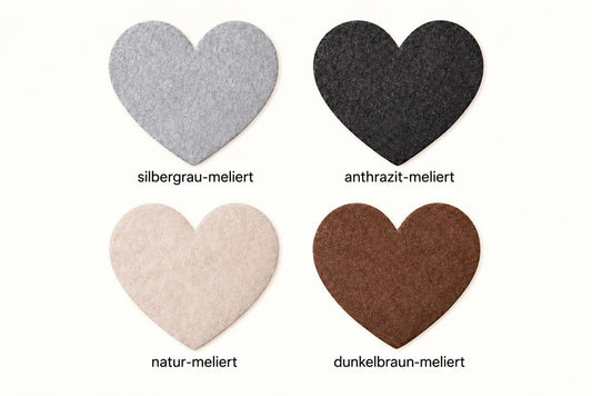VIOLAN Filzmuster aus 4 mm starkem, meliertem Filz in Anthrazit, Silbergrau, Natur und Dunkelbraun zur Farb- und Materialauswahl.