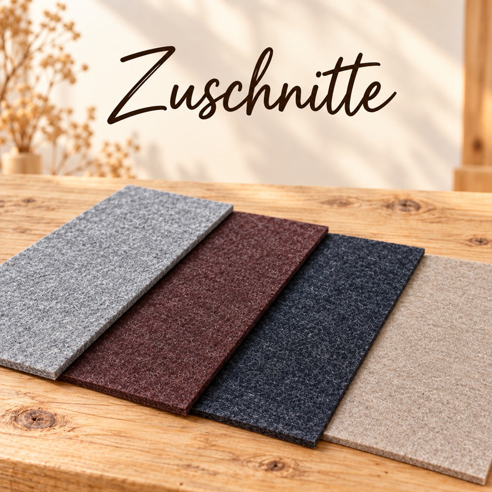 Vier Filzzuschnitte aus 4 mm VIOLAN Filz in silbergrau-meliert, dunkelbraun-meliert, anthrazit-meliert und natur-meliert 